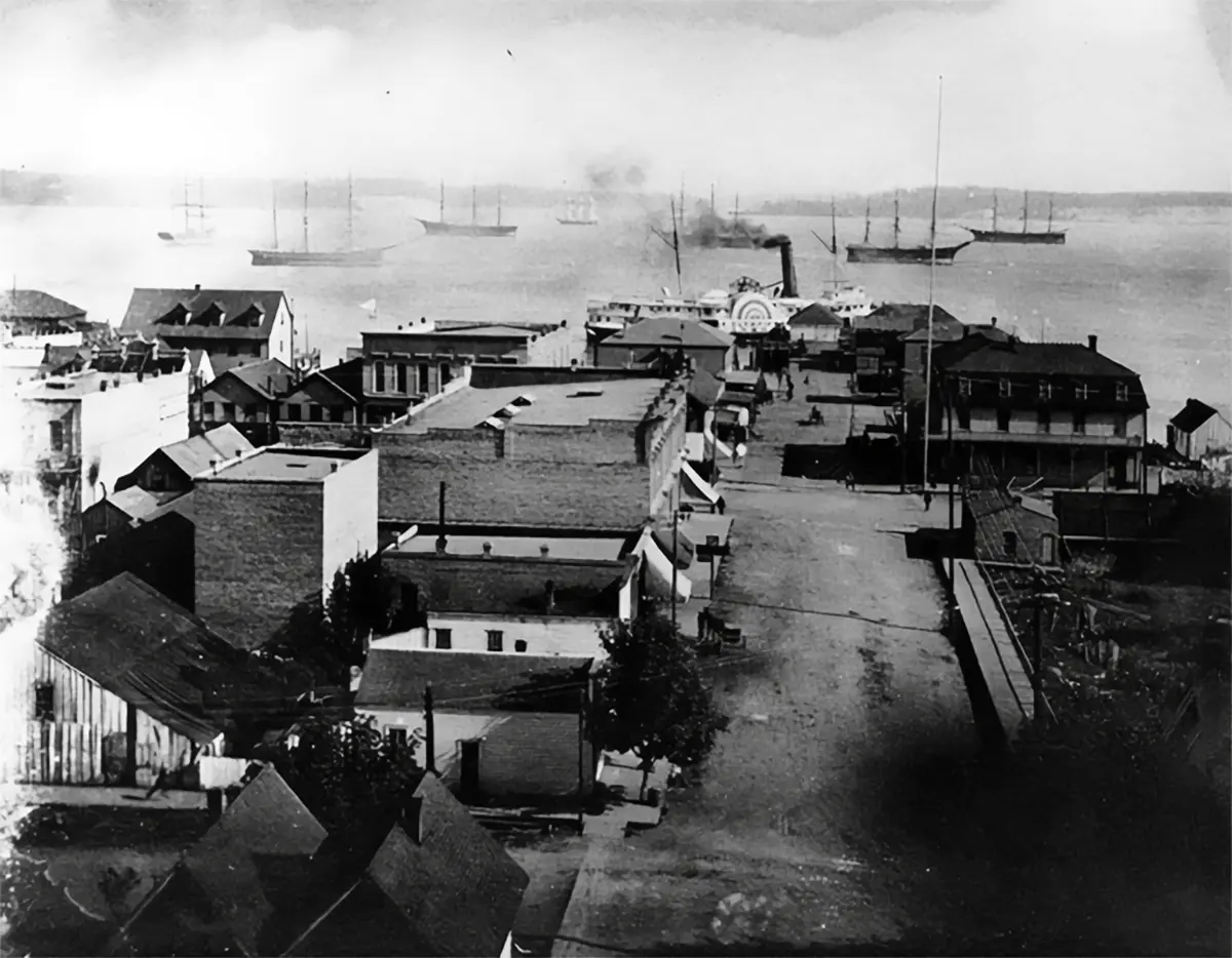 View down Taylor Street to waterfront, Port Townsend, CA 1890.