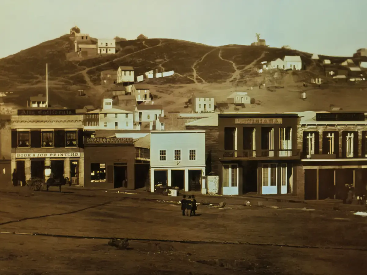A rare 1851 photo of Portsmouth Square in San Francisco, California.